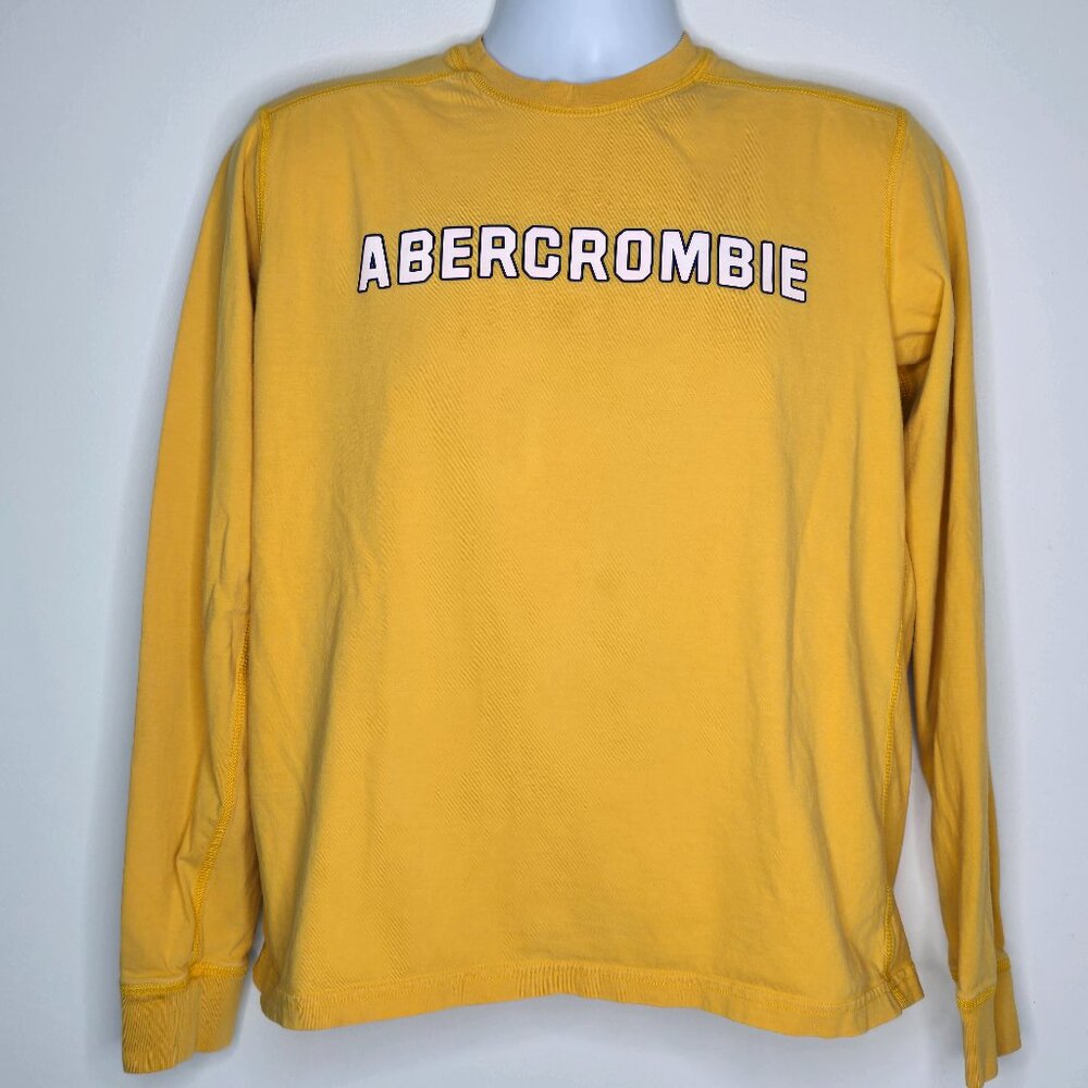 Abercrombie & Fitch Shirt Mens Medium Yellow Long Sleeve Spell Out Muscle Y2K